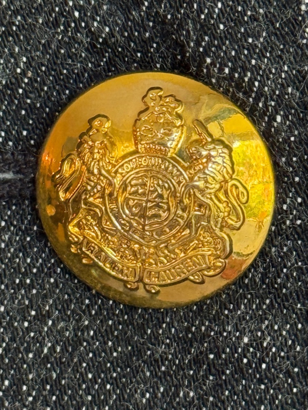 Vintage Ralph Lauren Black Denim Equestrian Blazer Gold Crest Buttons 14 fits L - Picture 7 of 9